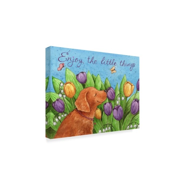 Melinda Hipsher 'Golden Pup Enjoy Tulips' Canvas Art,14x19